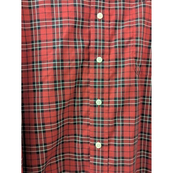 Oak Hill Red Holiday Plaid Wrinkle-Free Button-Down Shirt 100% Cotton Mens Size - Picture 2 of 6